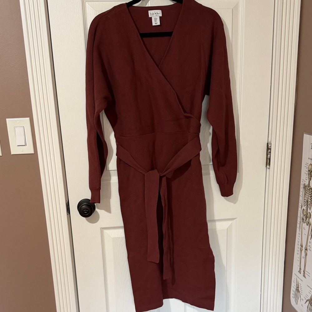 Nicole Miller Long Sleeve Wrap Midi Dress